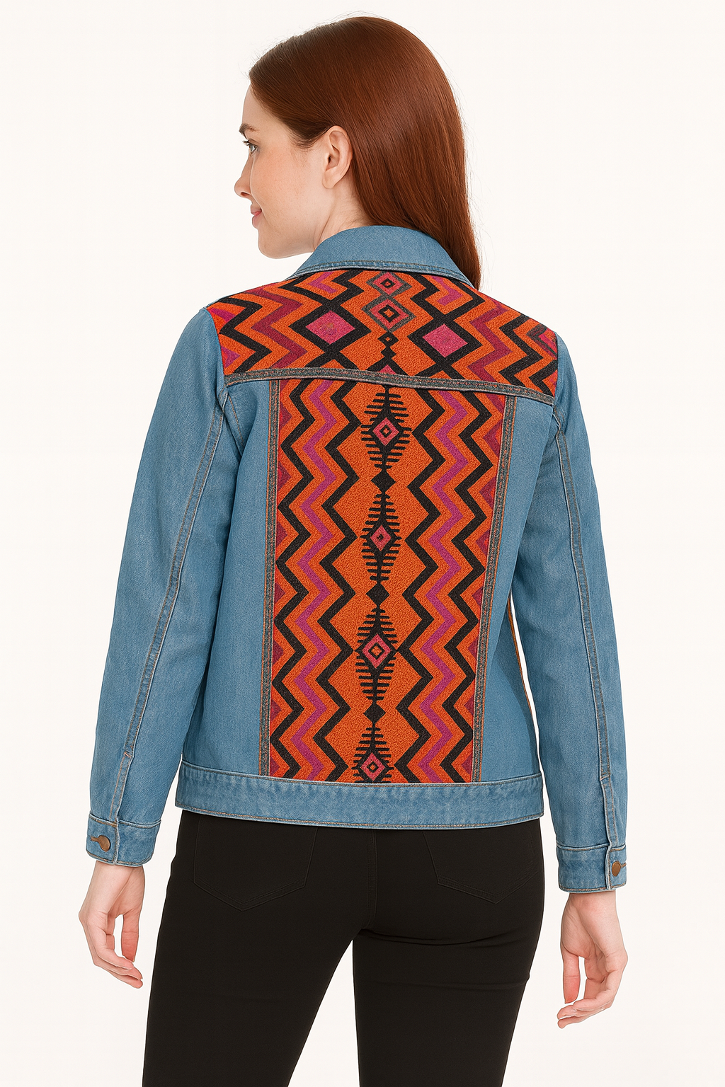 AfriBloom Handmade Denim Jacket – Curved Panel Edition (African Patchwork) - Image 3