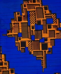 African wax fabric sample in blue and orange geometric pattern for AfriBloom