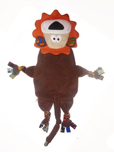 Handmade baby comfort toy – lion plush blankie with African wax accents, back view