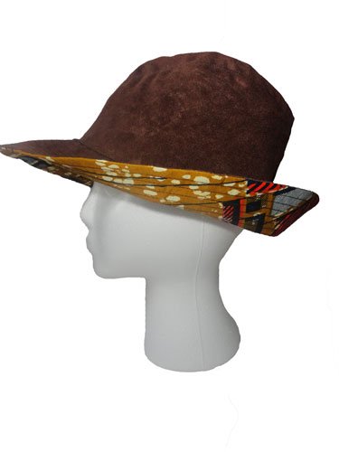 Reversible African bucket hat showing solid fabric side and wax print side, 2-in-1 handmade hat