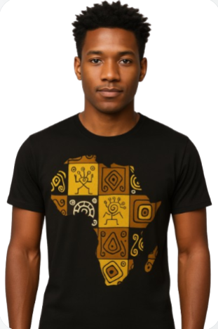Black unisex T-shirt with Africa appliqué in customizable wax print – AfriBloom handmade
