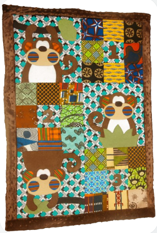 MiniBloom Baby Blanket • Monkey Patchwork • Luxe Minky & African Wax Fabric - Image 2