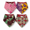 Set of four African print bandana baby bibs in feminine, neutral or masculine tones, handmade Afro-print baby accessories by AfriBloom