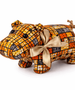 Handmade stuffed hippo toy in African wax print – baby-safe toy included in AfriBloom baby gift bundle