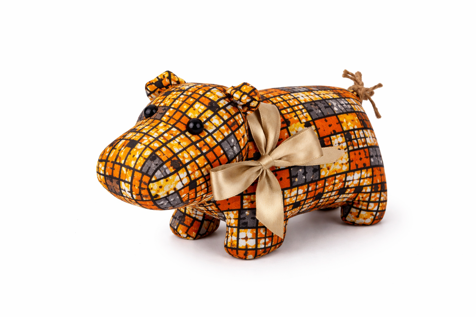 Handmade stuffed hippo toy in African wax print – baby-safe toy included in AfriBloom baby gift bundle