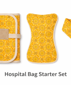 Hospital bag starter set with changing mat, burp cloth, bandana bib and swaddle