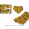 AfriBloom On-The-Go Baby Set with foldable changing mat, bandana bib and burp cloth in matching African wax print