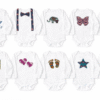 MiniBloom baby onesie collection with African fabric appliqué designs including elephant, butterfly and star