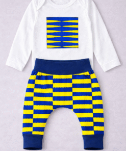 Handmade baby onesie with square African print appliqué