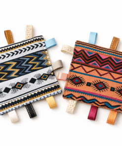 AfriBloom crinkle sensory baby toys set made with African print fabric on white background