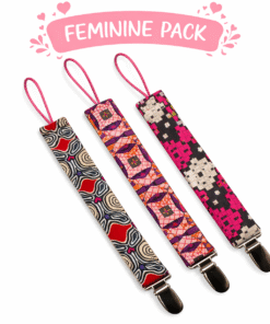 Handmade African print pacifier holder set for baby girls – feminine pacifier clips with wax fabric, baby accessory gift