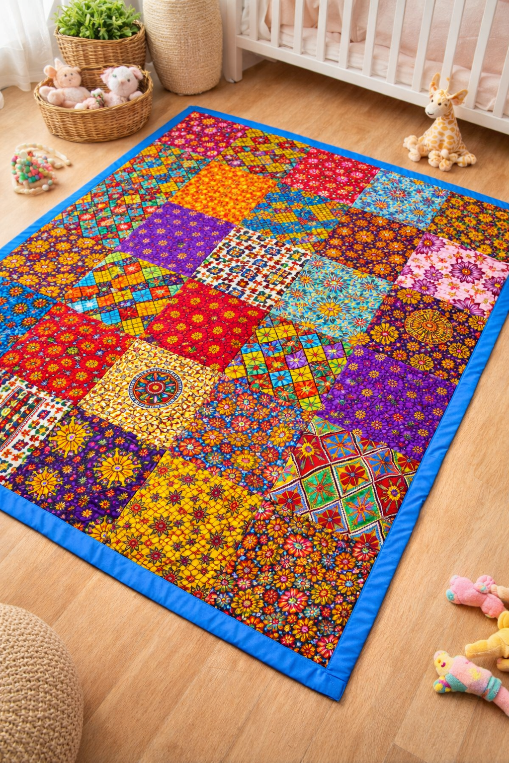 AfriBloom Baby Play Mat & Tummy Pillow Bundle Handmade African Patchwork • Singleton & Twins Options - Image 2