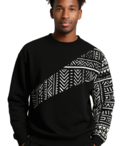 Men’s black sweatshirt with diagonal African print panel and printed sleeve – AfriBloom.