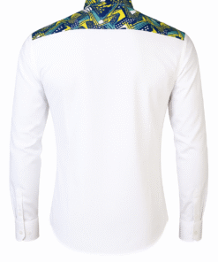 Alternative view of AfriBloom Men’s Custom Afro-Fusion Dress Shirt – Premium White Base with Wax Print Accents