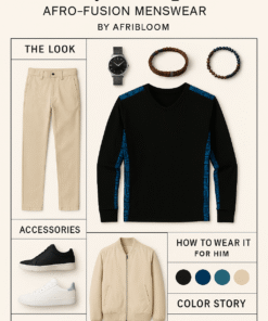 Alternative view of AfriBloom Men’s V-Neck Long Sleeve Tee – Black with Wax Side Panels