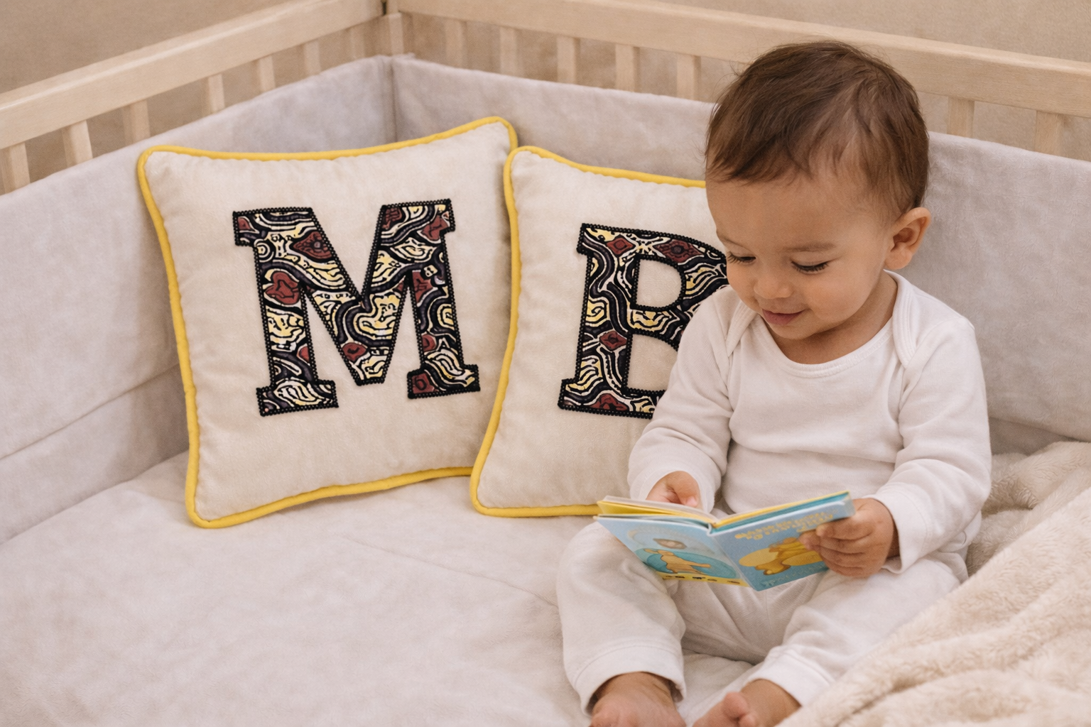 MiniBloom™ Personalized Initial Cushions (Pair) – African Print Appliqué - Image 2