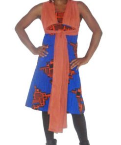 African print infinity dress with fitted bodice, knee length, multi-way wrap straps, styled in various tying options.