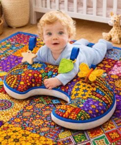 Handmade African patchwork baby play mat and tummy time pillow bundle, sensory floor mat for infants by AfriBloom