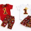 African print first birthday outfit for baby – onesie with number 1, bow tie and matching skirt