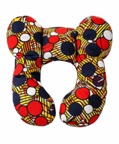 AfriBloom newborn support pillow made with African wax fabric, ergonomic butterfly-shaped cushion for baby car seat and stroller