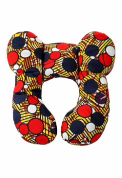 AfriBloom newborn support pillow made with African wax fabric, ergonomic butterfly-shaped cushion for baby car seat and stroller