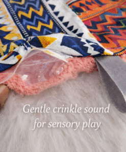 Close-up of AfriBloom baby crinkle toy showing inner crinkle material for sensory play