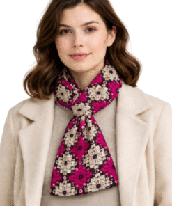 Woman wearing handmade African print scarf, unisex wax statement scarf, warm stylish winter accessory