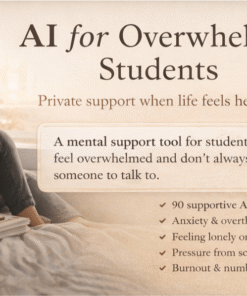 AI for Overwhelmed Students – digital mental health guide with AI prompts to reduce anxiety, overthinking, and burnout