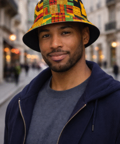 Reversible African wax bucket hat for men, handmade unisex bucket hat styled for urban European city wear
