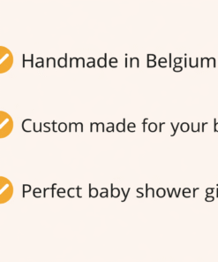 Handmade personalized baby cushion with African print appliqué, custom made in Belgium, perfect baby shower gift