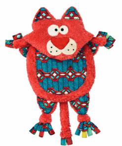 AfriBloom handmade fleece cat comfort toy with African wax fabric – front view