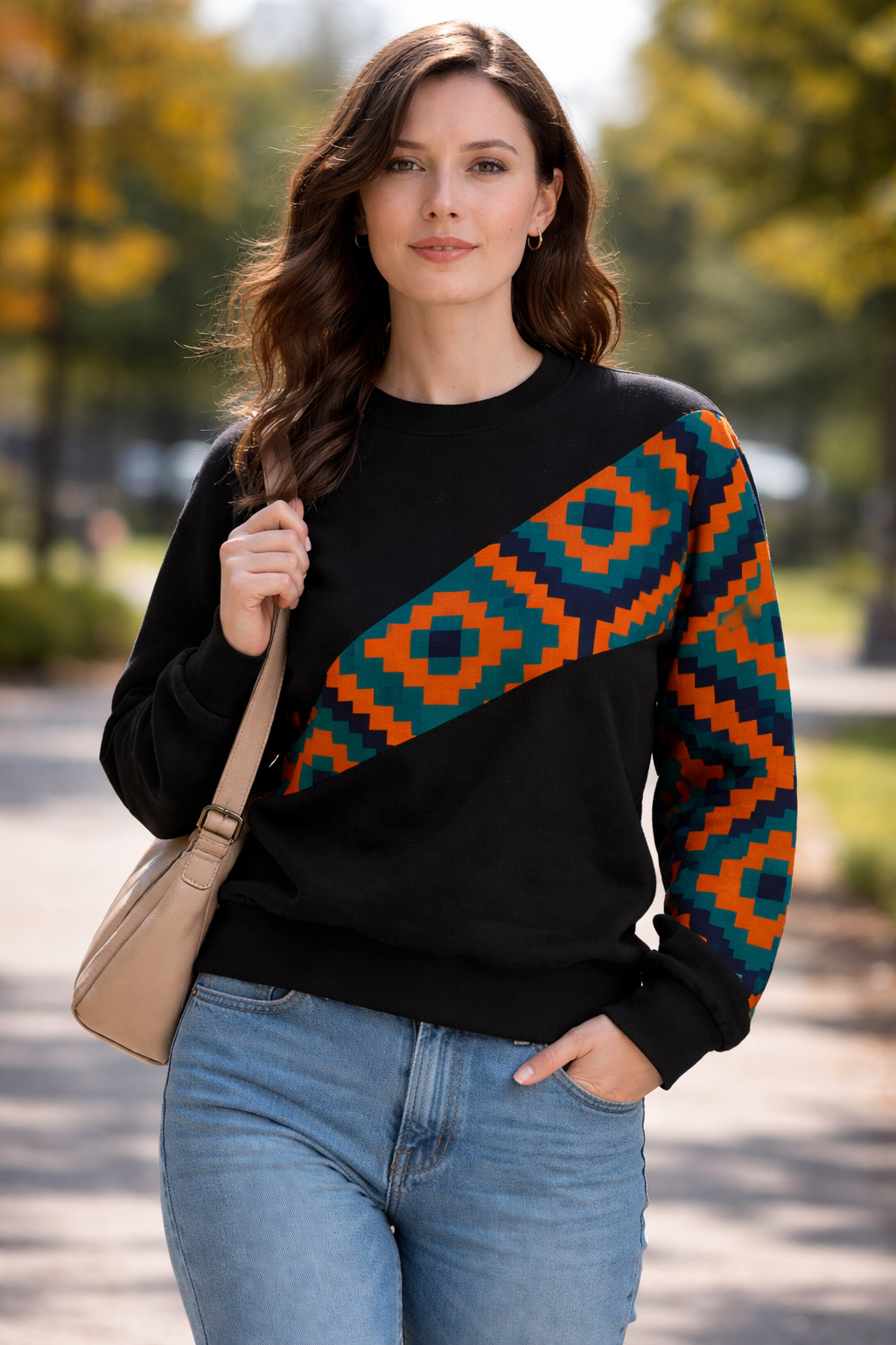 AfriBloom Diagonal Signature Sweatshirt — Women • African Print Panel - Image 7