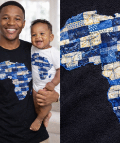 Father and son matching African print t-shirt and baby onesie, handmade Africa patchwork design, unique daddy baby outfit, perfect father son gift
