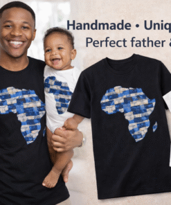 Father and son matching Africa print t-shirt and baby onesie handmade African patchwork outfit