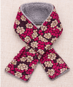 Fleece lined African print baby scarf flat lay, soft handmade winter baby neck warmer