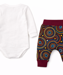 Back view of AfriBloom baby outfit set with white cotton onesie and African print pants for newborns