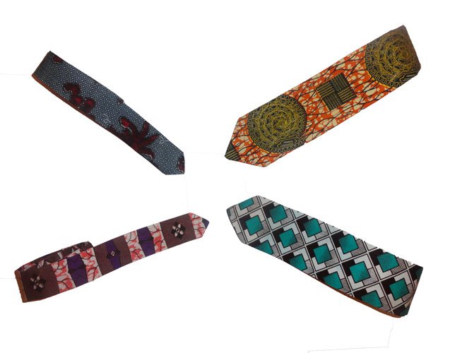 Set of African wax print neckties by AfriBloom in slim fit and classic width, handmade men’s ties with colorful Ankara patterns, made in Belgium