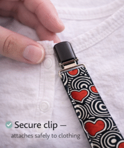 Secure baby pacifier clip attached to clothing – handmade African print pacifier holder by AfriBloom