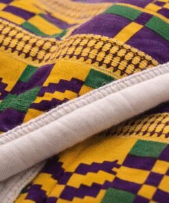 African print baby swaddle close-up showing soft cotton fabric, quality stitching and breathable handmade finish