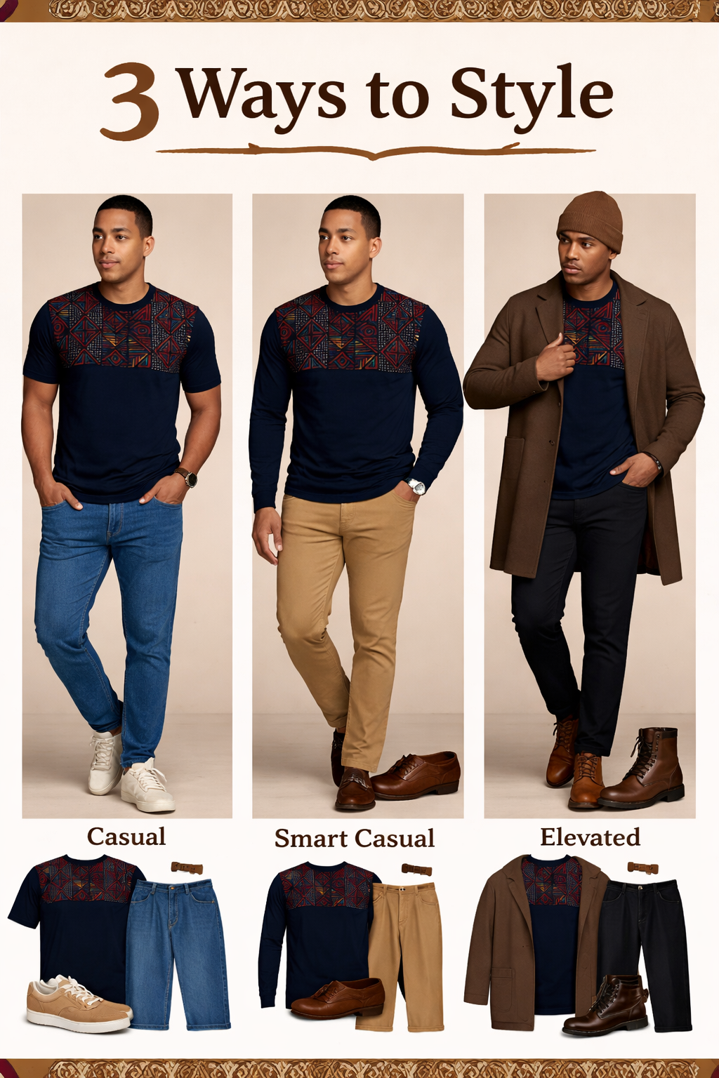 AfriBloom Men’s Classic Tee • African Print Panel - Image 3